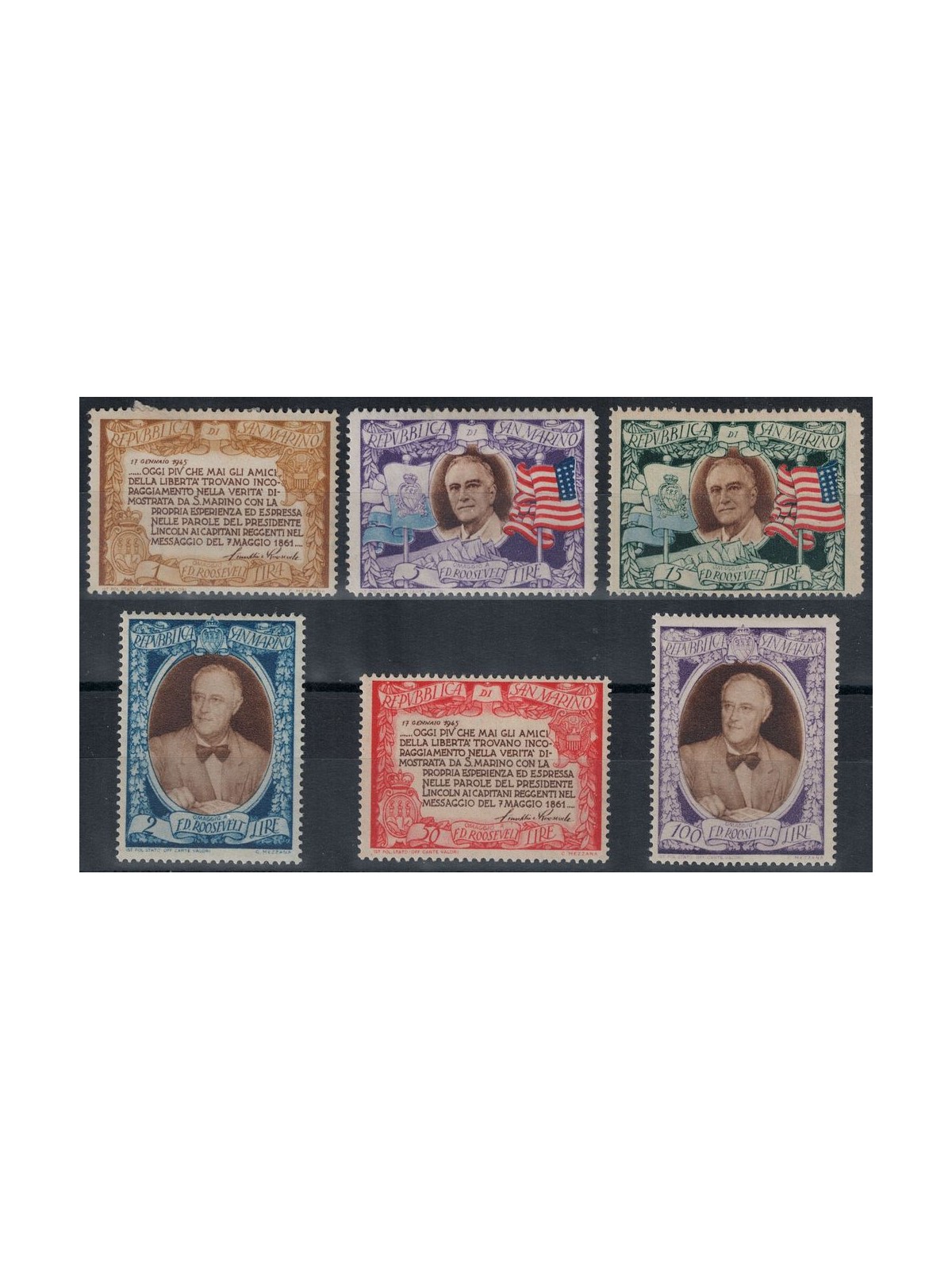 SAN MARINO 1947 Roosevelt 6v MH*