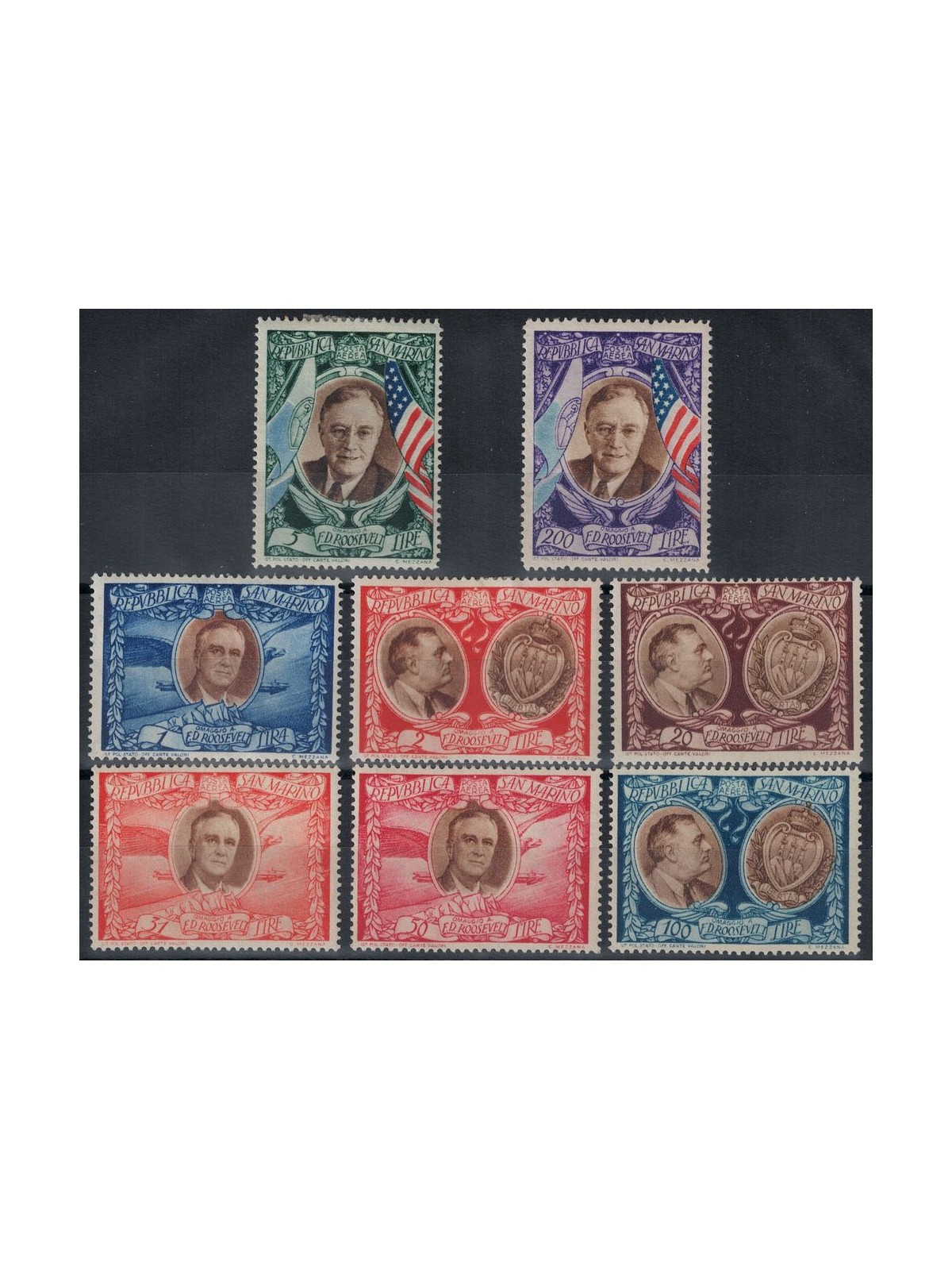 SAN MARINO 1947 Roosevelt (posta aerea) 8v MH*