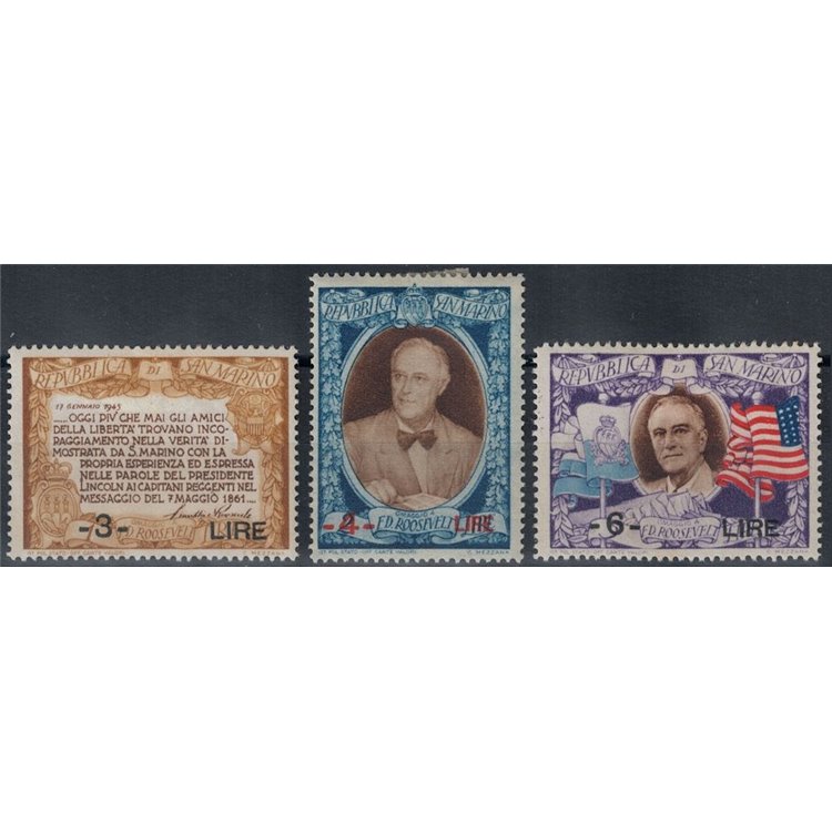 SAN MARINO 1947 Roosevelt soprastampati 3v MH*