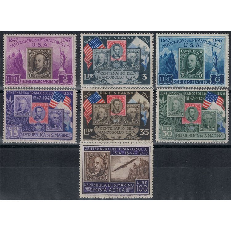 SAN MARINO 1947 Centenario francobollo Usa 7v MH*