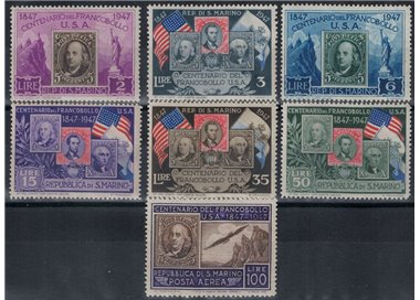 SAN MARINO 1947 Centenary US stamp 7v MH*