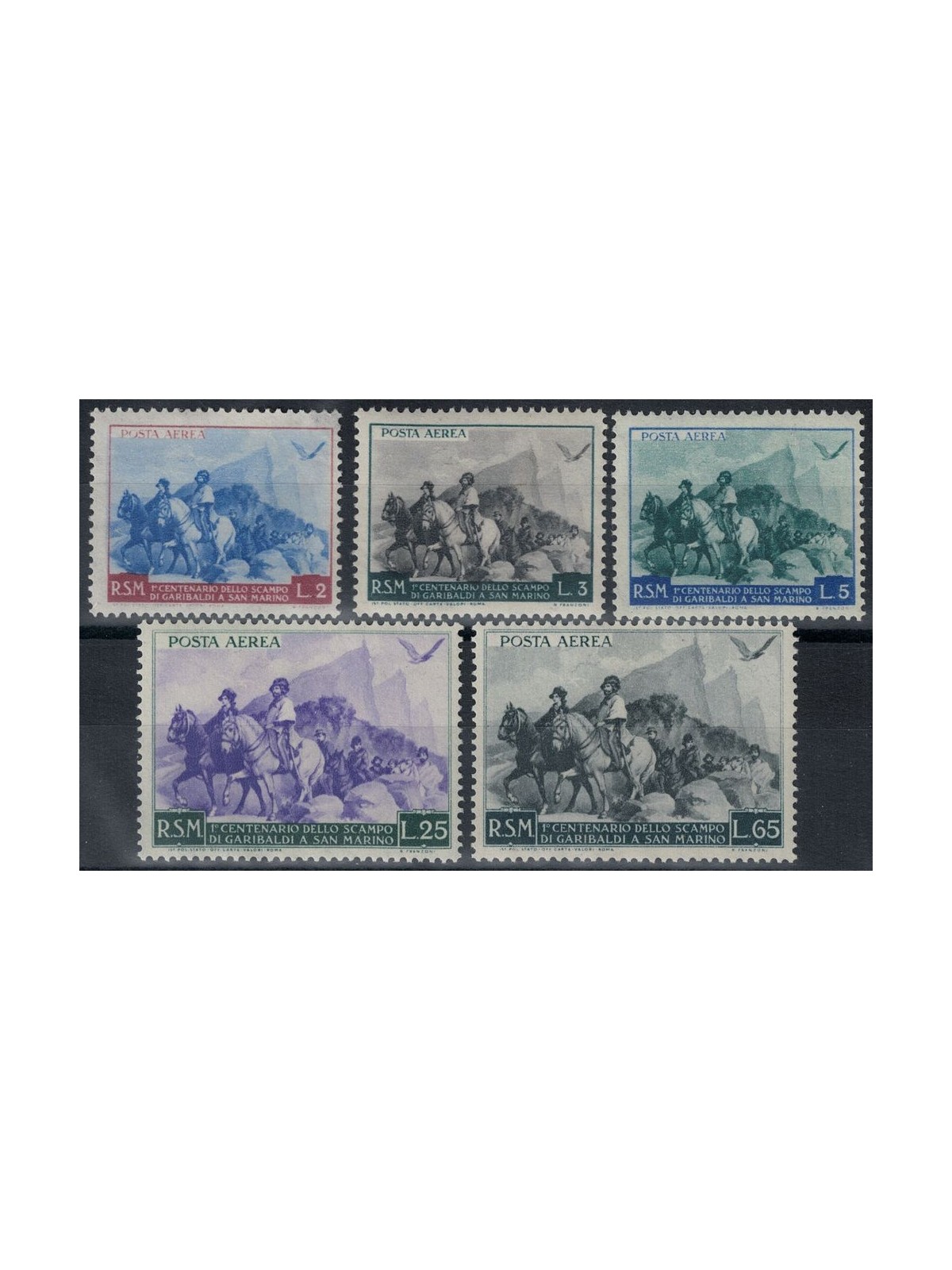 SAN MARINO 1949 Garibaldi (airmail) 5v MH*