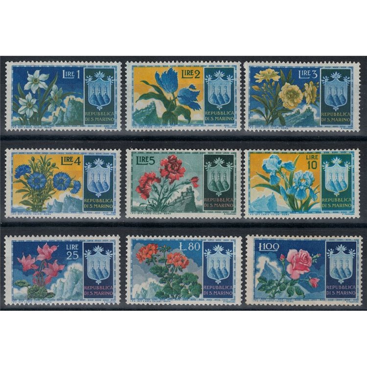 SAN MARINO 1953 Flowers, 1st issue 9v MH*