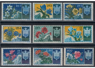 SAN MARINO 1953 Flowers, 1st issue 9v MH*