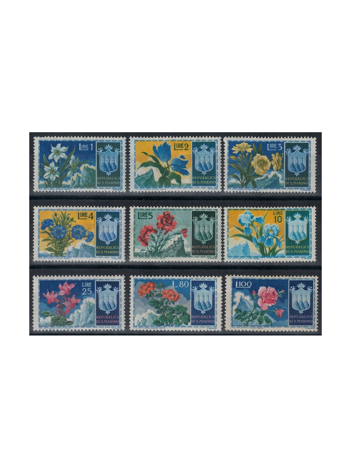 SAN MARINO 1953 Flowers, 1st issue 9v MH*