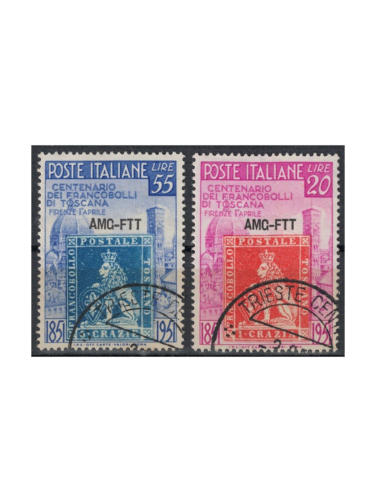 TRIESTE A 1951 Francobolli di Toscana 2v us