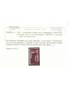TRIESTE A 1952 Torre del Campidoglio ₤ 1000 14x13¼ MNH** ©