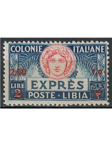 LIBIA 1927-36 Espresso 2,5£ su 2£ azzurro e carminio MH*