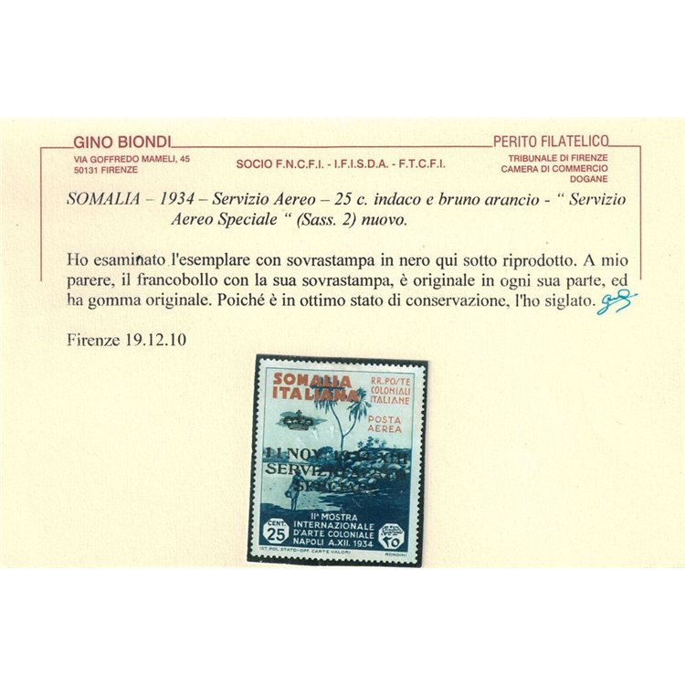 SOMALIA ITALIANA 1934 Servizio aereo speciale MH* ©