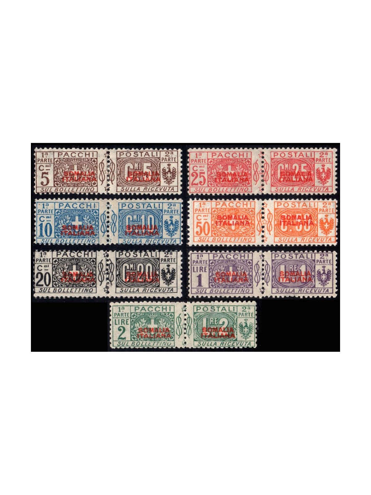 ITALIAN SOMALIA 1926-31 Postal parcels overprinted in red 1st type 7v MH*