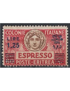 ERITREA 1937 Espresso 1,25 su 60c soprast. in azzurro MH*