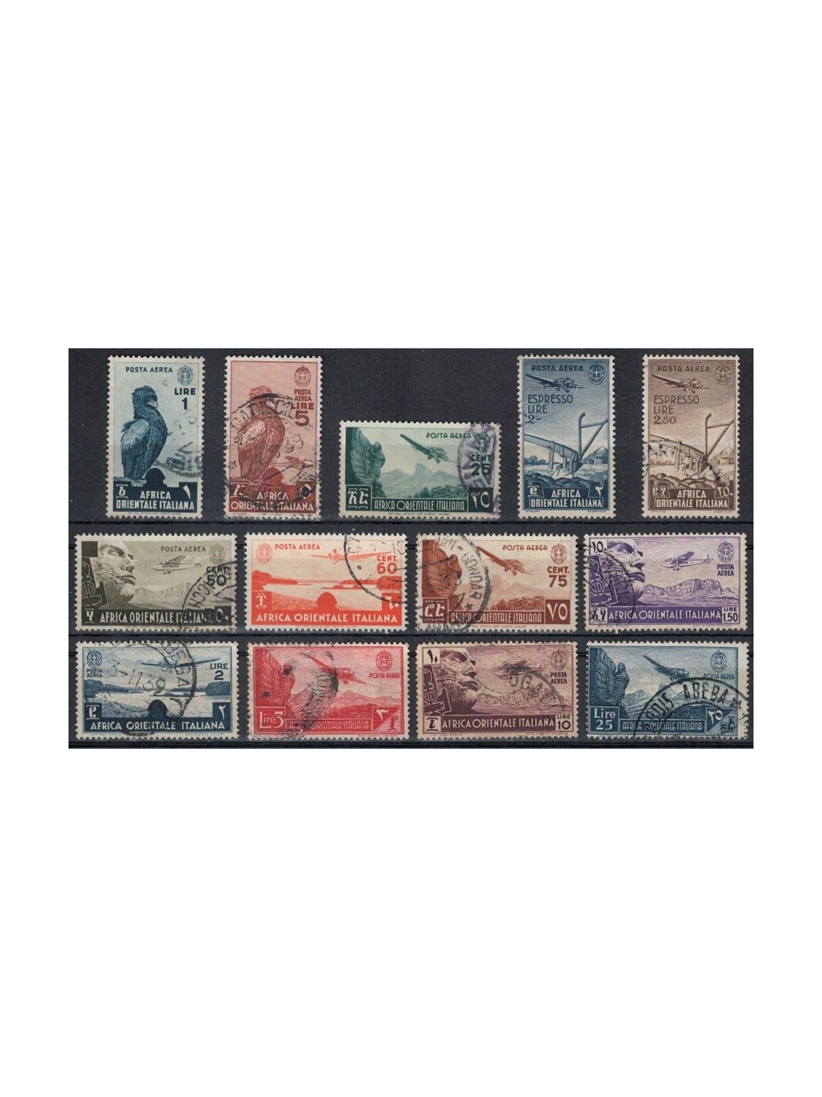AFRICA ORIENTALE ITALIANA 1938 Serie Pittorica (posta aerea) 13v us