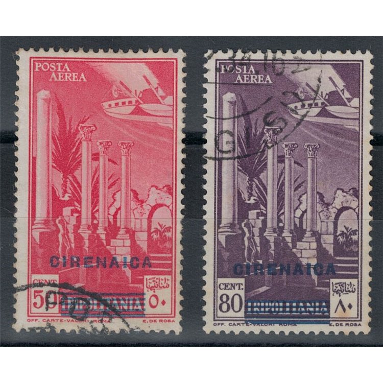 CIRENAICA 1932 Posta aerea di Tripolitania soprastampata 2v us
