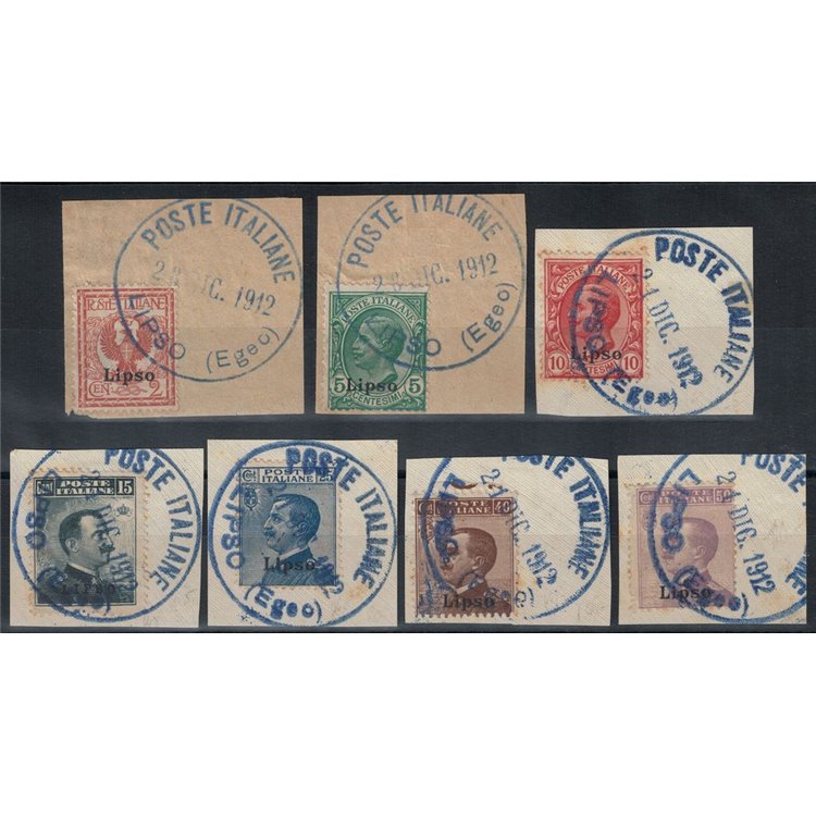 EGEO LIPSO 1912 Ordinary series 7v used on fragment