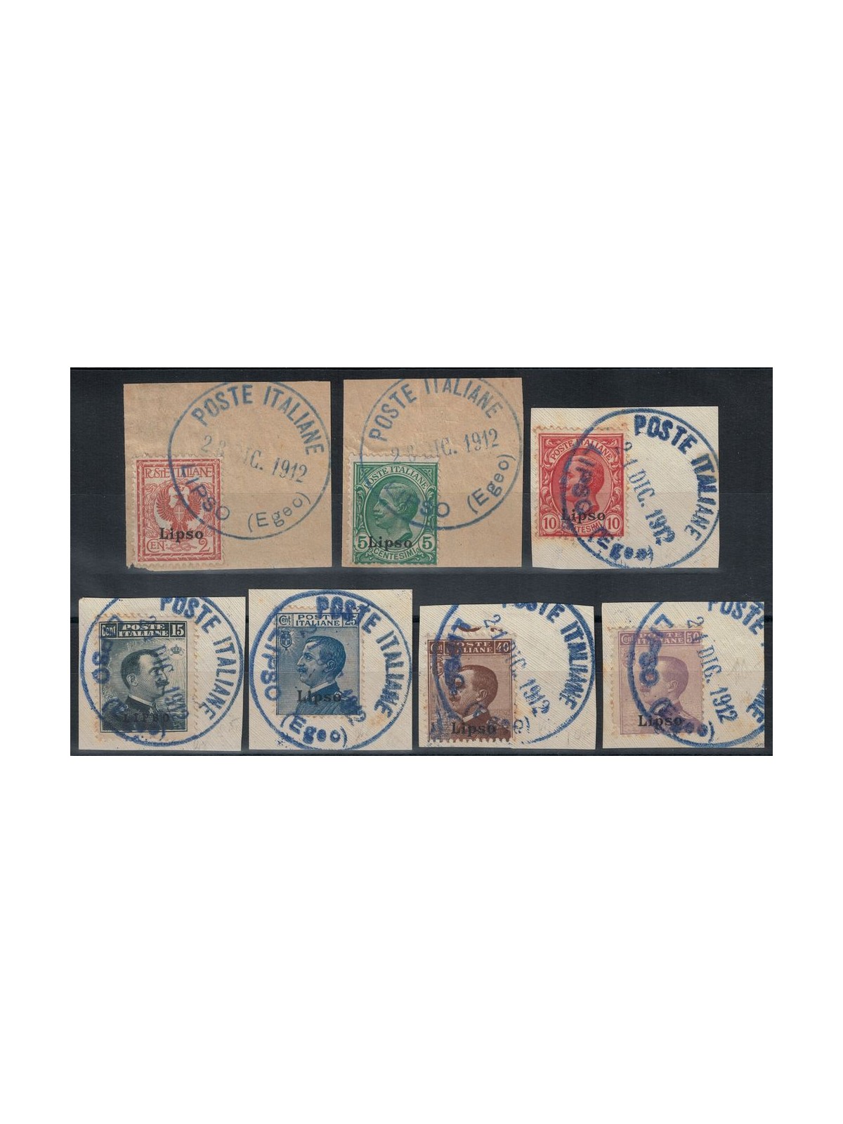 EGEO LIPSO 1912 Ordinary series 7v used on fragment