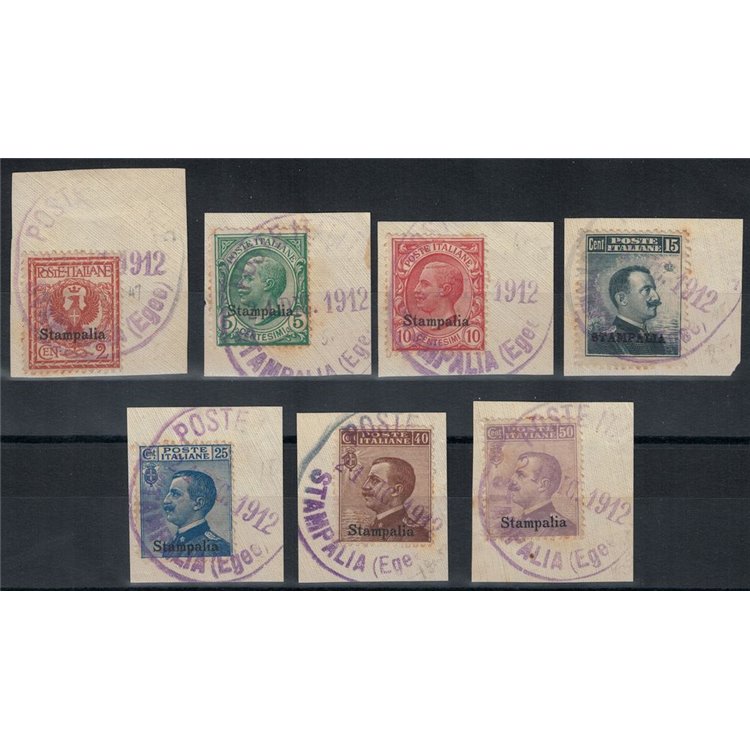 EGEO STAMPALIA 1912 Serie ordinaria 7v usati su frammento