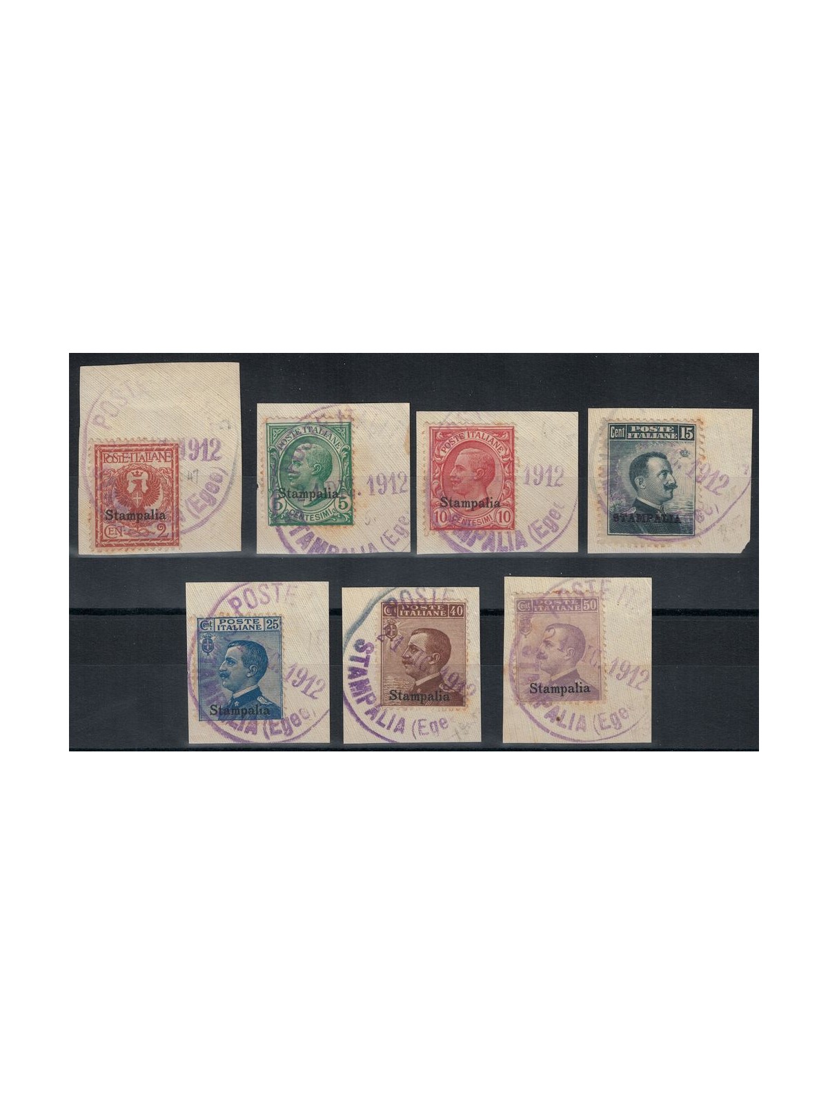 EGEO STAMPALIA 1912 Serie ordinaria 7v usati su frammento