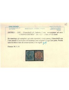 COLONIE ERITREA 1893 Serie ordinaria 11v us ©