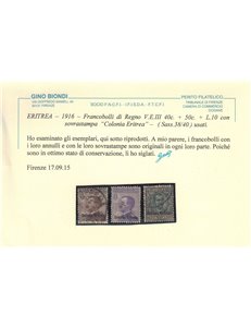 COLONIE ERITREA 1916 Serie ordinaria 3v us ©