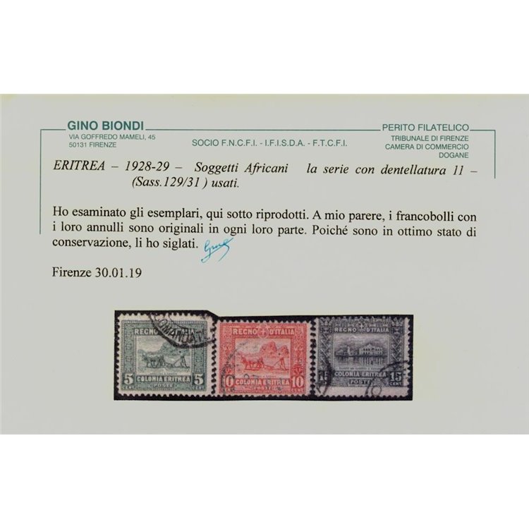 COLONIE ERITREA 1928-29 Serie Pittorica 3v us ©