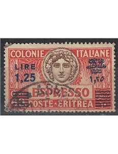 ERITREA 1937 Espresso 1,25 su 60c soprast. in azzurro us