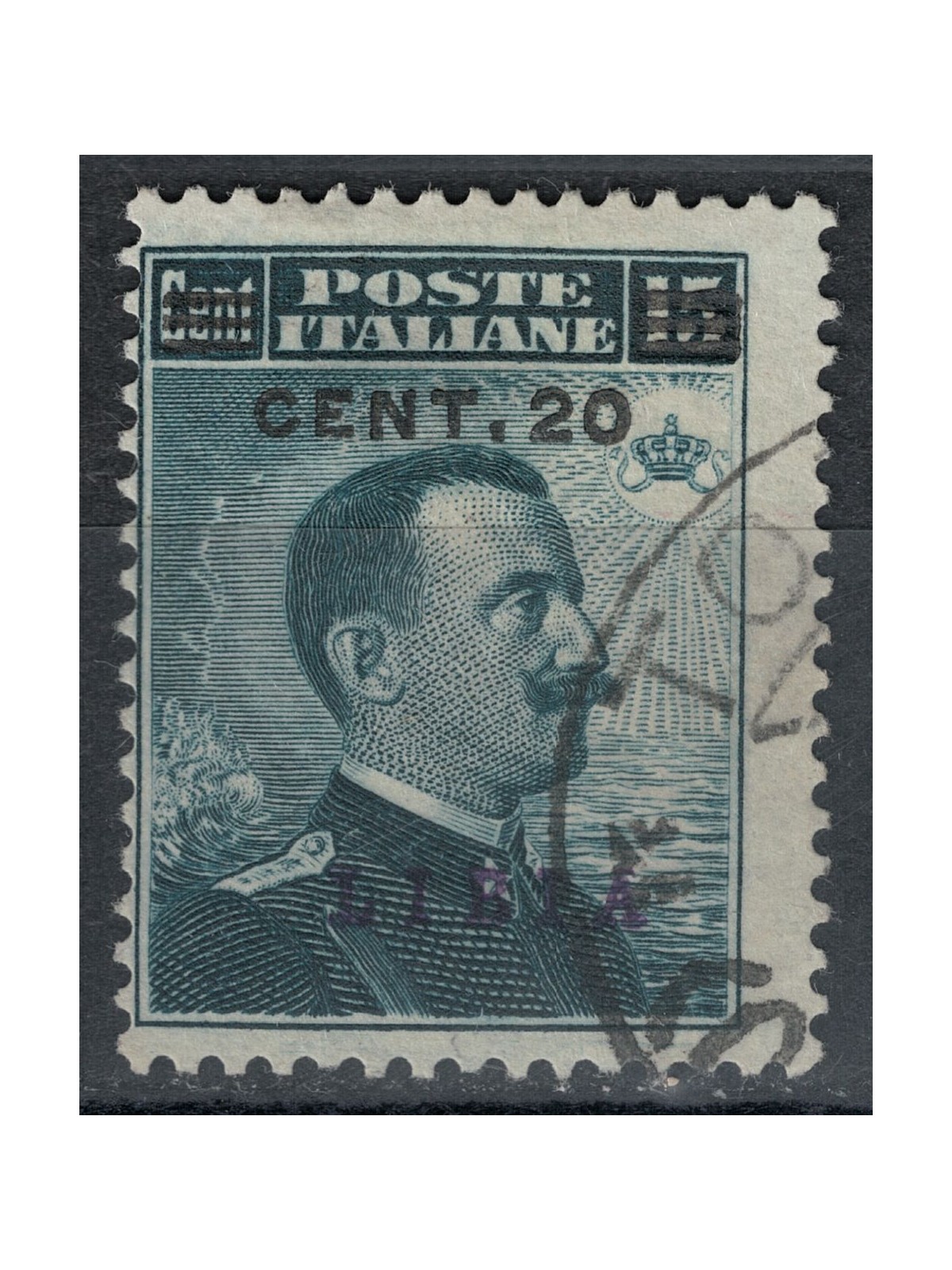 LIBYA 1916 20c on 15c grey black us