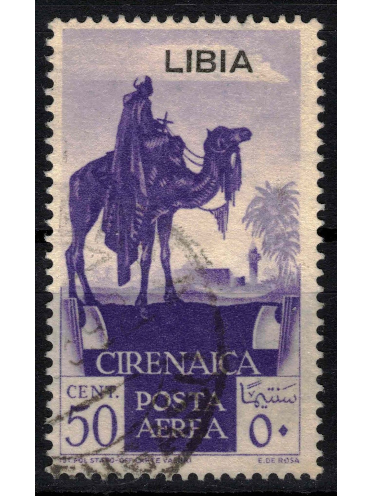 LIBIA 1936 Posta aerea 50c violetto (soprast. in alto) us