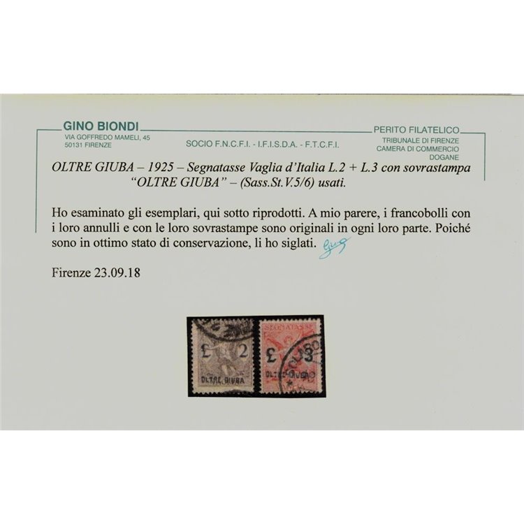 COLONIE OLTRE GIUBA 1925 Segnatasse vaglia 6v us ©