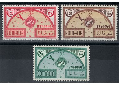 SOMALIA AFIS 1953 75th anniversary of the UPU 3v MNH**
