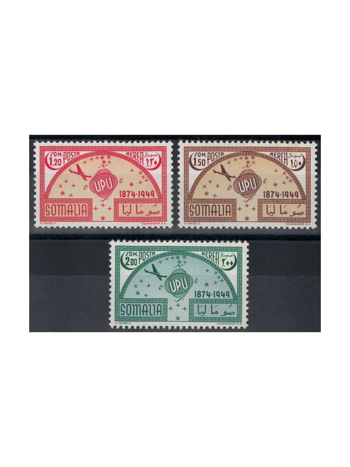 SOMALIA AFIS 1953 75th anniversary of the UPU 3v MH*