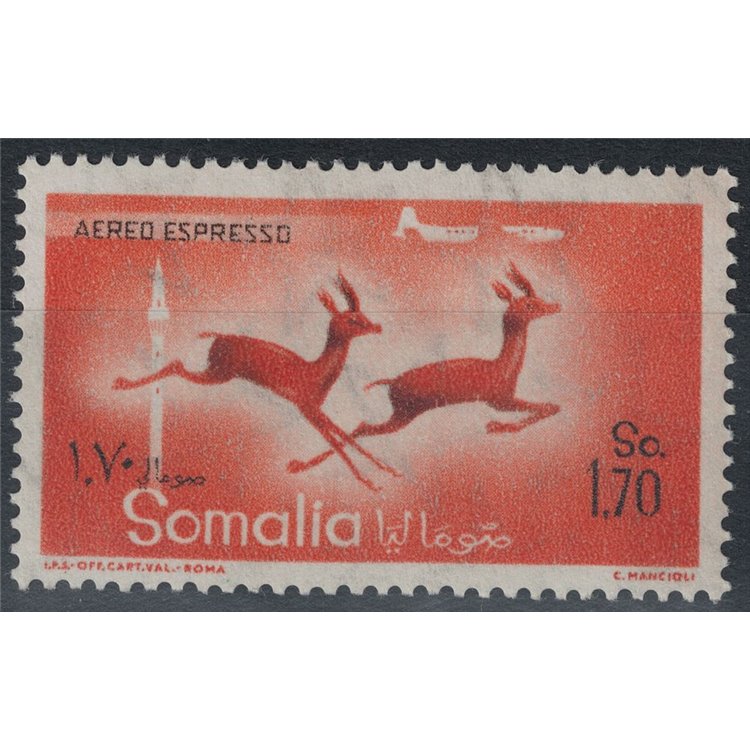 SOMALIA AFIS 1958 Animali, aereo espresso MH*