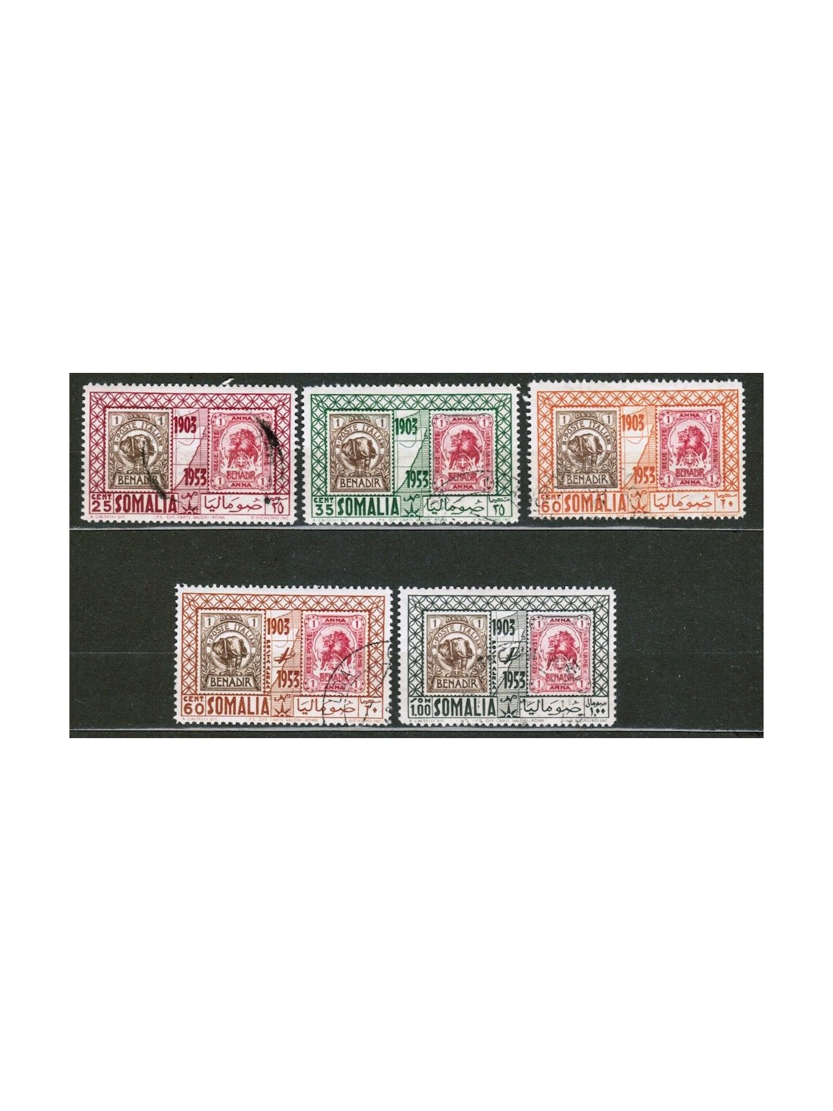SOMALIA AFIS 1953 Cinquantenario dei francobolli di Somalia 5v us