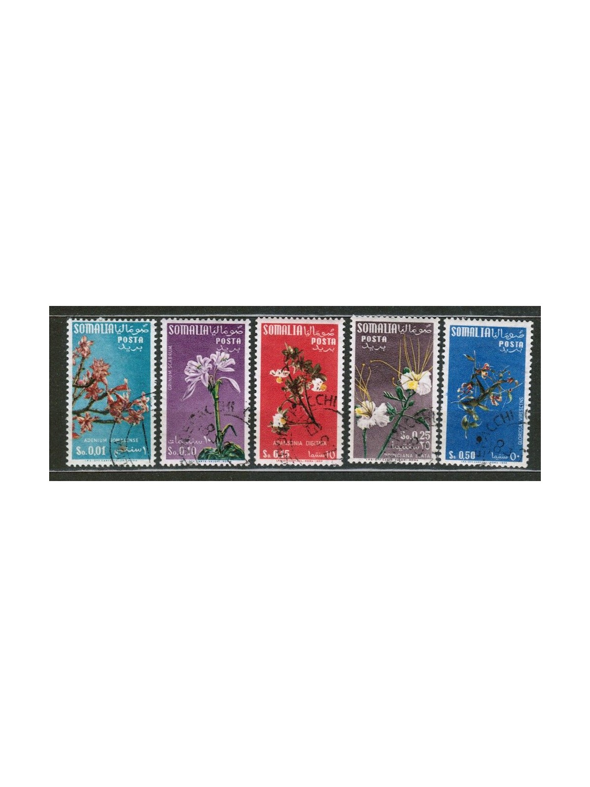 SOMALIA AFIS 1956 Flowers, complementary values 5v us