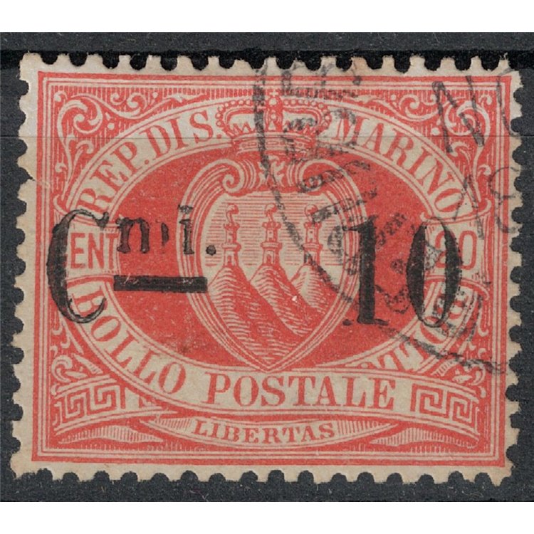 SAN MARINO 1892 10c su 20c rosso (10) us