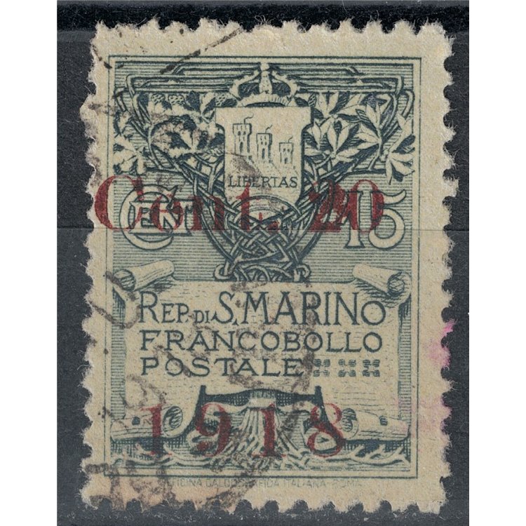 SAN MARINO 1918 20c su 15c ardesia us