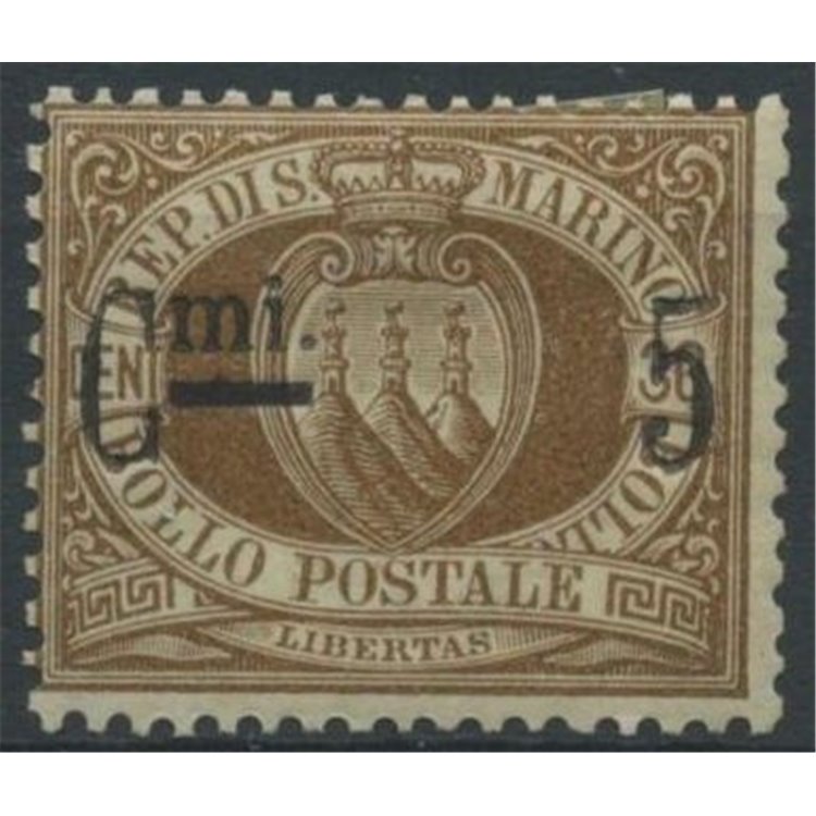 SAN MARINO 1892 5c on 30c brown MH*