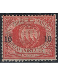 SAN MARINO 1892 10c su 20c rosso (11) MH*