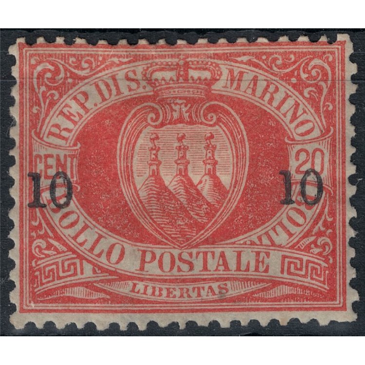 SAN MARINO 1892 10c on 20c red (11) MH*
