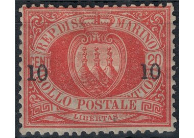 SAN MARINO 1892 10c su 20c rosso (11) MH*