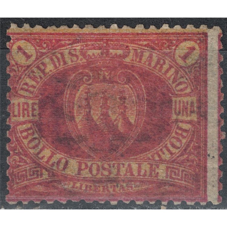 SAN MARINO 1892-94 1£ rosso su giallo MH* ©