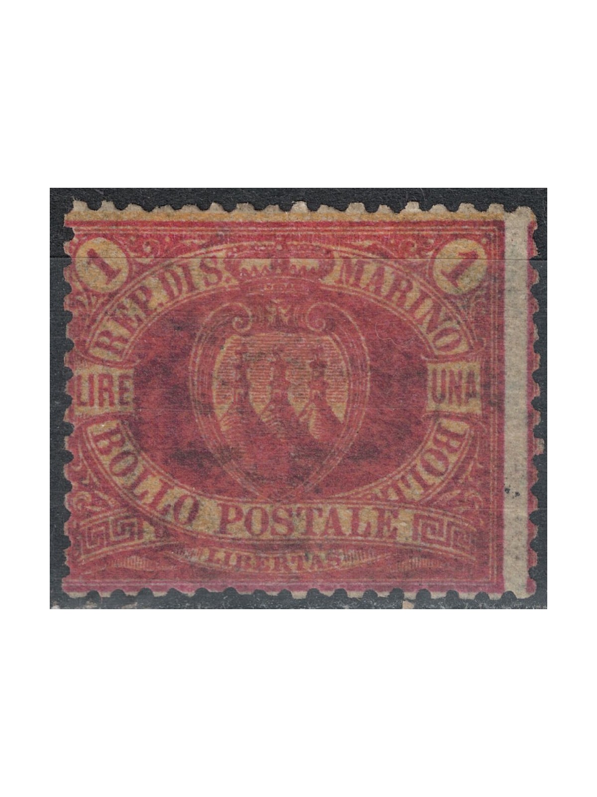 SAN MARINO 1892-94 1£ red on yellow MH* ©
