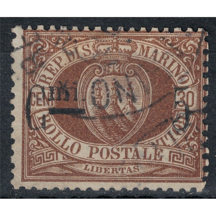 SAN MARINO 1892 5c on 30c brown us