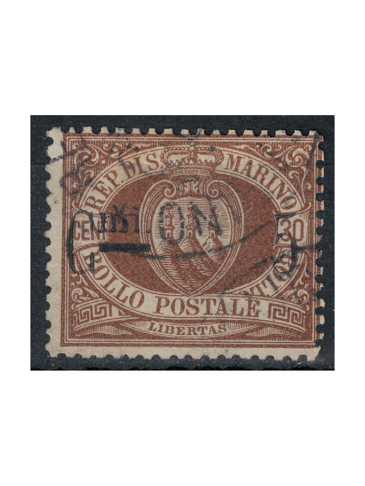 SAN MARINO 1892 5c su 30c bruno us