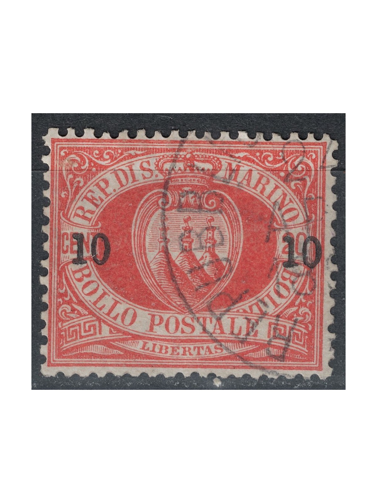 SAN MARINO 1892 10c on 20c red (11) us