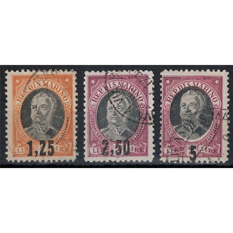 SAN MARINO 1927 Antonio Onofri, soprastampati 3v us