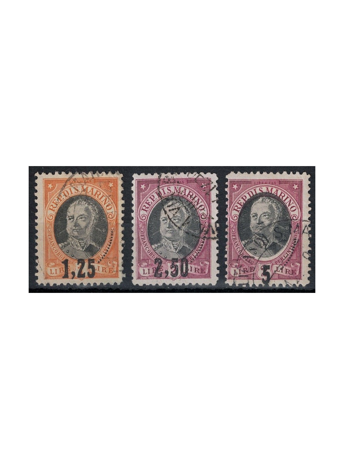 SAN MARINO 1927 Antonio Onofri, overprinted 3v us