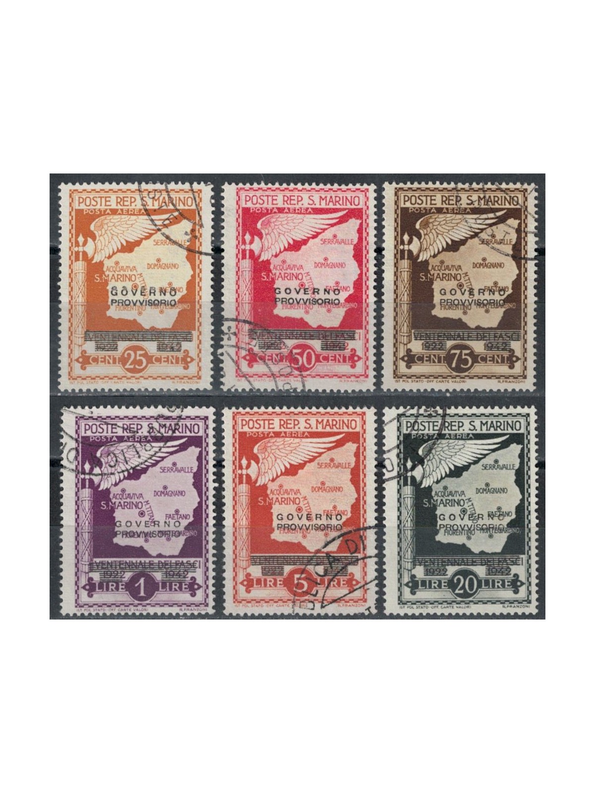 SAN MARINO 1943 Provisional Government (airmail) 6v us