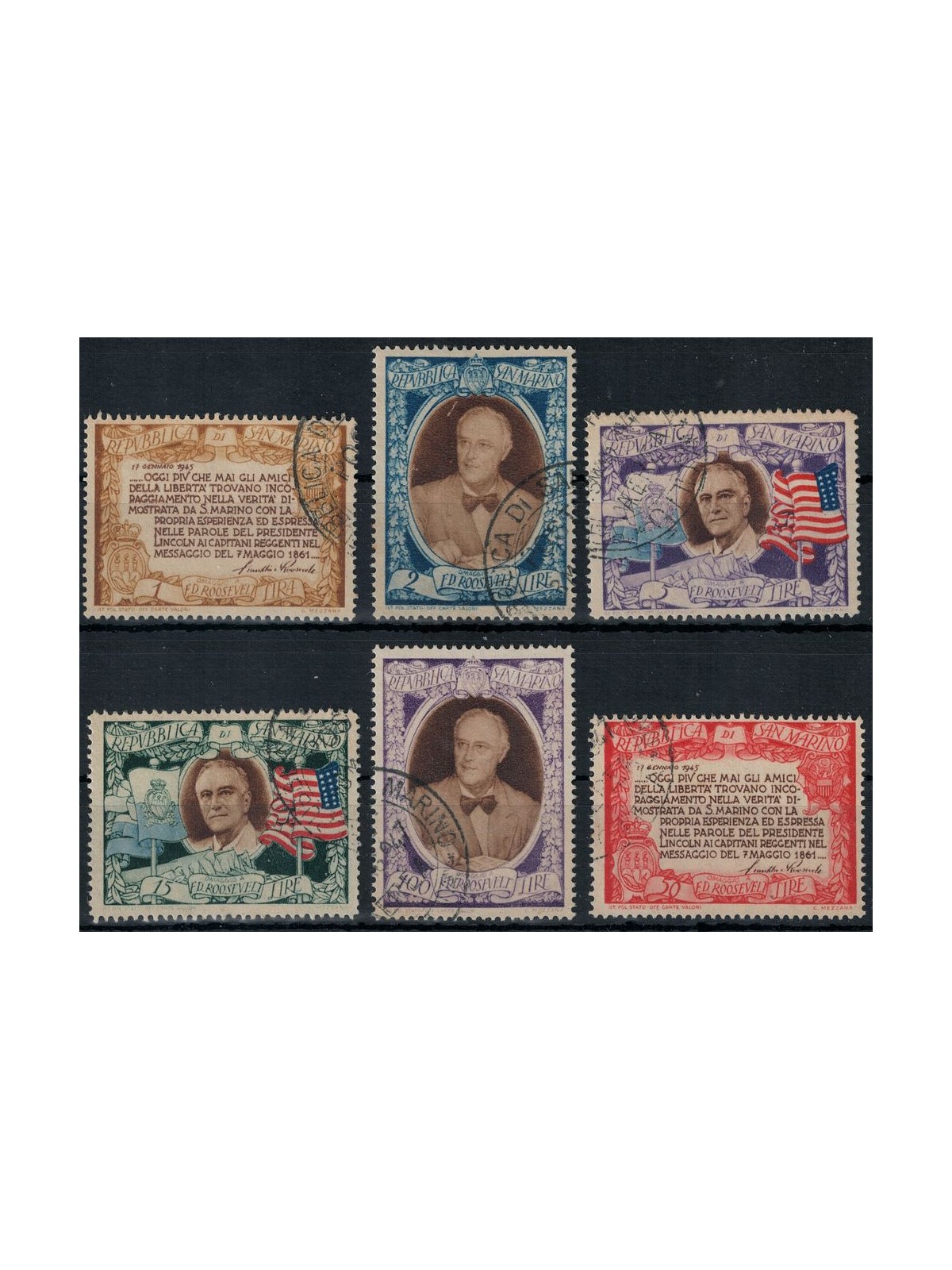 SAN MARINO 1947 Roosevelt 6v us
