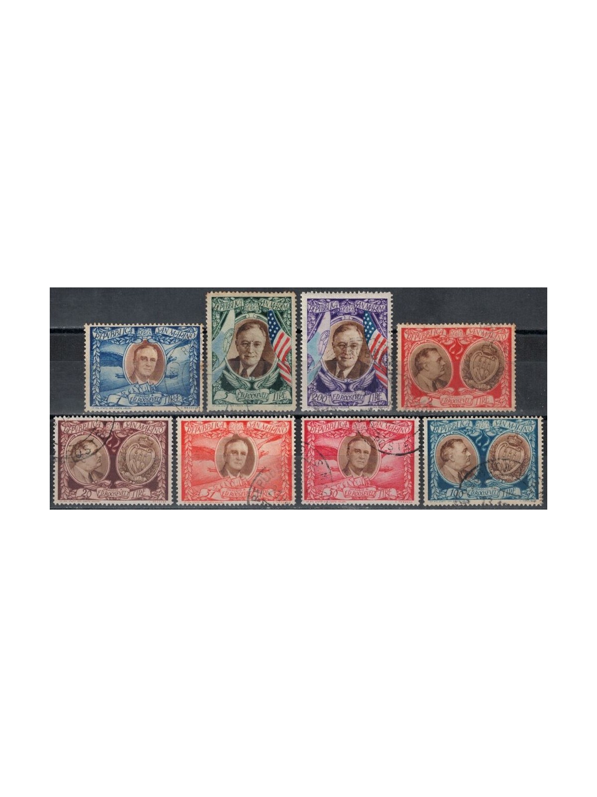 SAN MARINO 1947 Roosevelt (airmail) 8v us