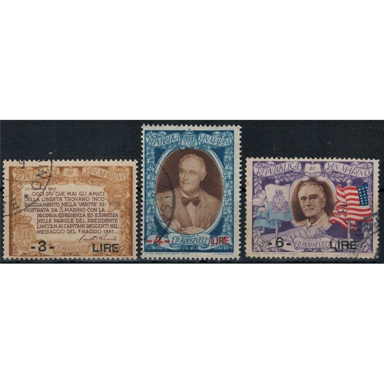 SAN MARINO 1947 Roosevelt overprinted 3v us